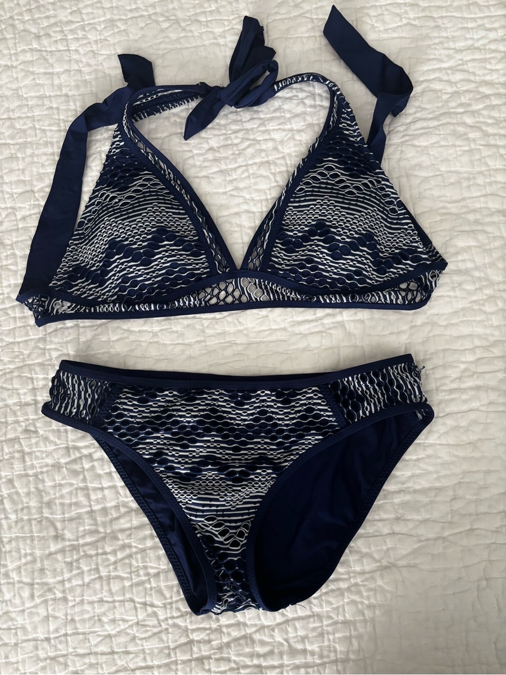 BECCA Navy and White Patterned Bikini Set